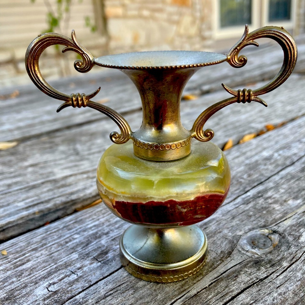 Vintage candle holder in the shape of an amphora, Natural onyx candle holder